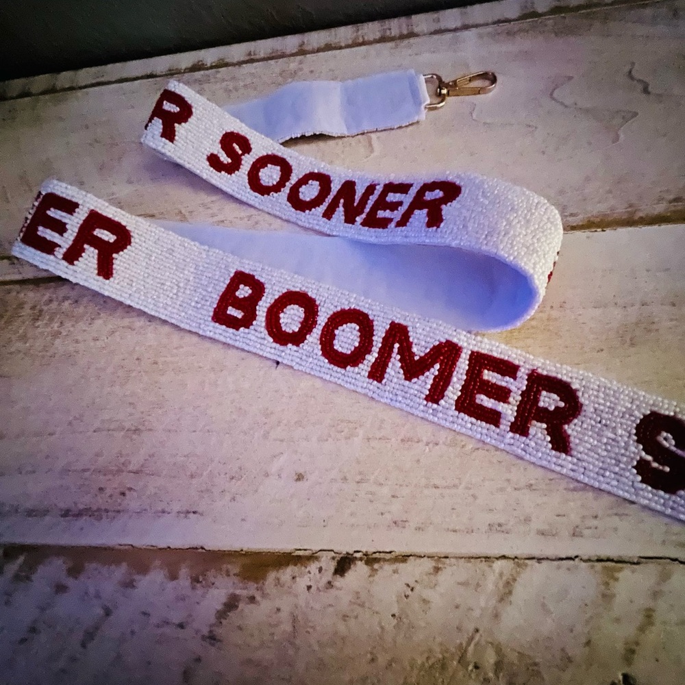 Beaded Boomer OU Sooner Oklahoma Collegiate GameDay Purse Strap Red White last 1